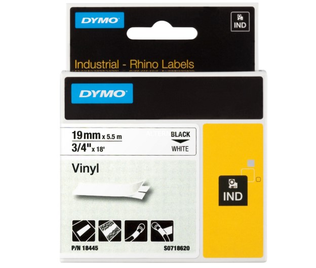 DYMO Rhino 18445 Vinyl tape 19mm x 5,5m sort p hvid