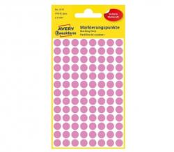 Avery 3111 Runde etiketter, permanent lim, pink 8mm, 416stk