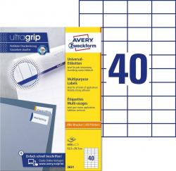 Avery 3651 hvide labels 40 pr. ark, blaek og Laserprinter 52,5x29,7 100ark