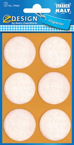 Avery 59465 Filt pads, runde, hvide,  35mm, 6stk