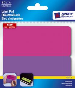 Avery 8314 Label Pads, RDE/LILLA 115x50 40ark (Udsalg f stk)