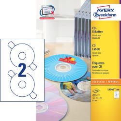 Avery L6043-100 Classic CD etiketter matt 2 pr. ark diameter 117mm 100ark