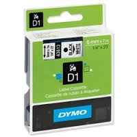 DYMO 43613 D1 Tape 6mm x 7m sort p hvid, S0720780
