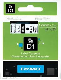 DYMO 45013 D1 Tape 12mm x 7m sort p hvid, S0720530