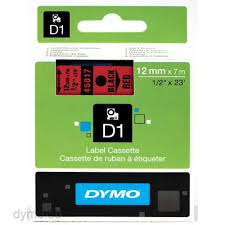 DYMO 45017 D1 Tape 12mm x 7m sort p rd, S0720570