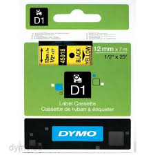 DYMO 45018 D1 Tape 12mm x 7m sort p gul, S0720580