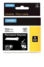 DYMO Rhino 18508 Polyester Tape 9mm x 7m sort p klar (Udsalg f stk)