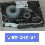 Brother TZe-555 Hvid tekst på blå tape lamineret 24mm