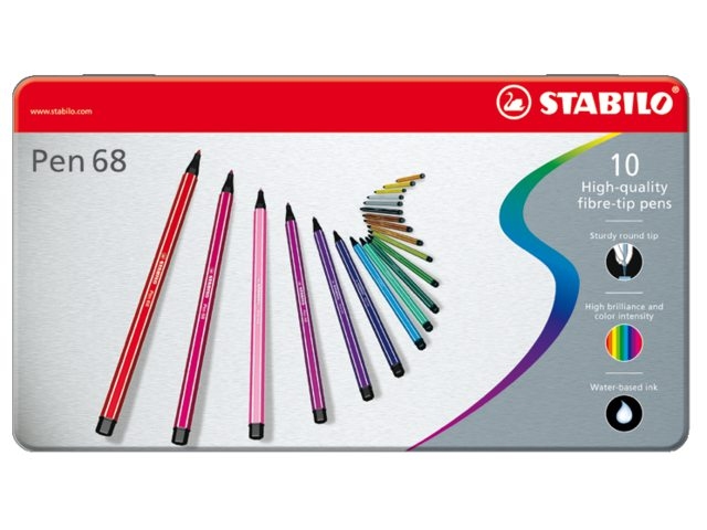 Stabilo 150/6810/6 Metaletui med 10 Fiberpenne i assorterede farver