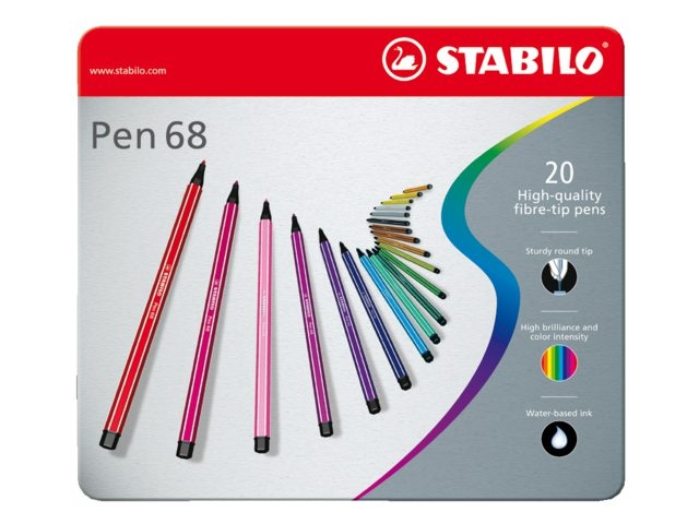 Stabilo 150/6820/6 Metaletui med 20 Fiberpenne i assorterede farver
