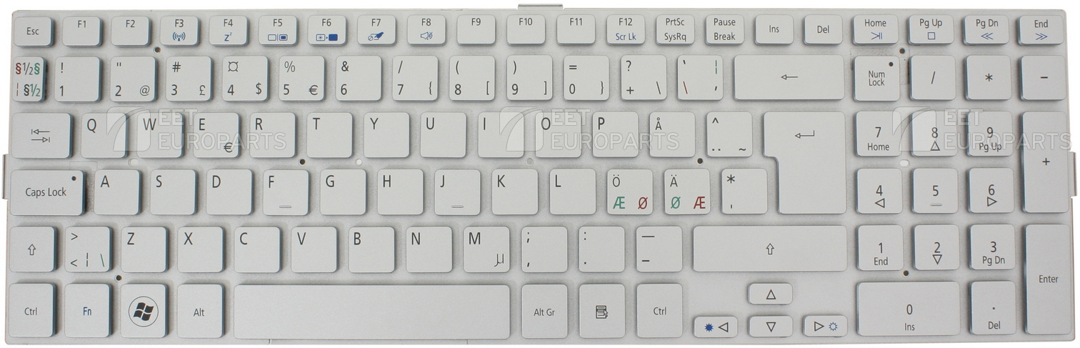 Keyboard / tastatur til Acer 5943G og Acer 8943G