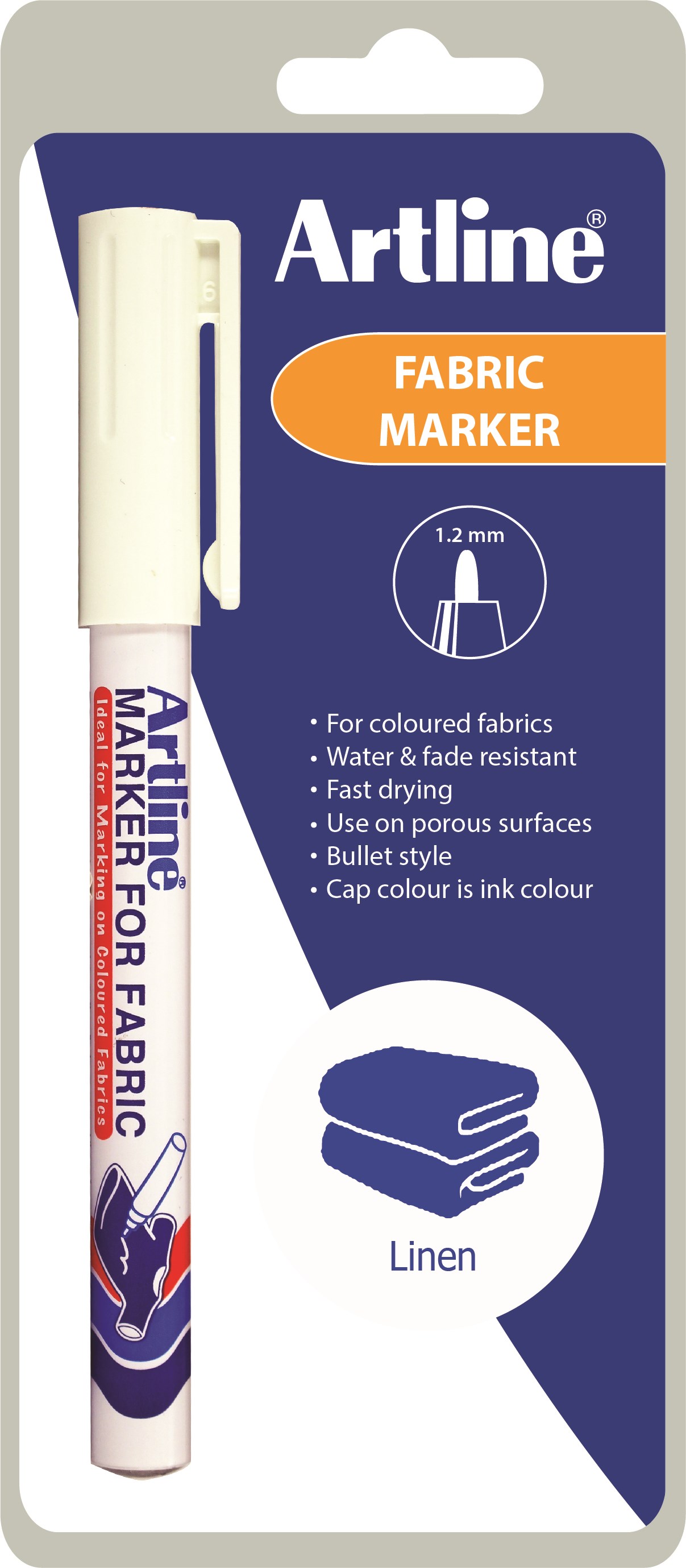 Textilpenne hvid i blister, Artline EKC-1/C1 white, 1stk