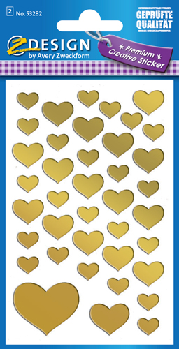 Avery 53282 Heart gold 2ark of 39 labels assorterede sizes