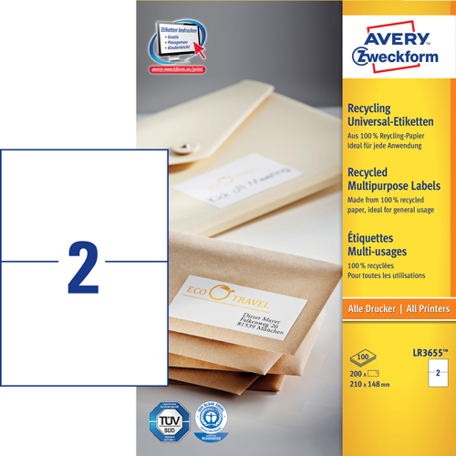 Avery LR3655 Shipping etiketter til pakker 2 pr. ark 210 x 148 100 ark