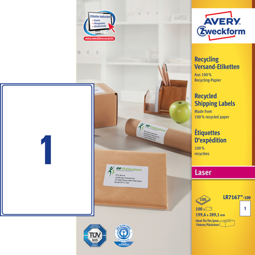 Avery LR7167-100 Shipping etiket til store pakker 1 pr. ark 199.6 x 289.1 100 ark