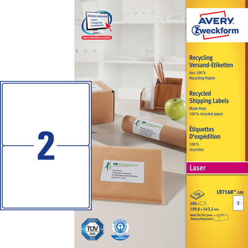 Avery LR7168-100 Shipping etiketter til pakker 2 pr. ark 199.6 x 143.5 100 ark