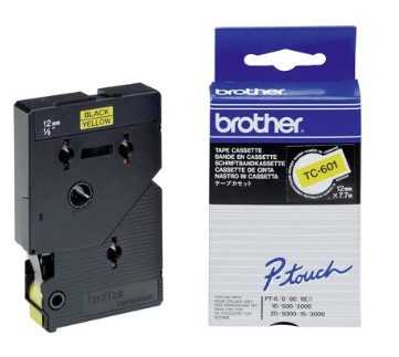 TC601/TC-601 Brother sort tekst på gul tape 12mm
