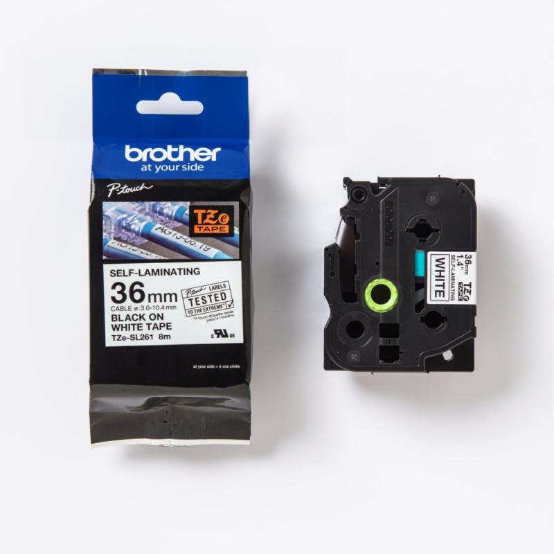 TZe-SL self laminated tape sort p hvid 36 mm, Brother TZeSL261