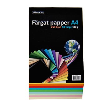 Farvet papir A4 80 gr. ass. farver 250stk, Bngers 875081