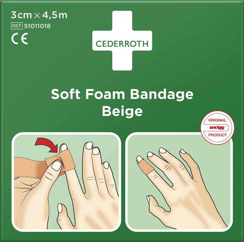 Soft Foam Bandage Beige 3cm x 4,5m, Cederroth 51011018