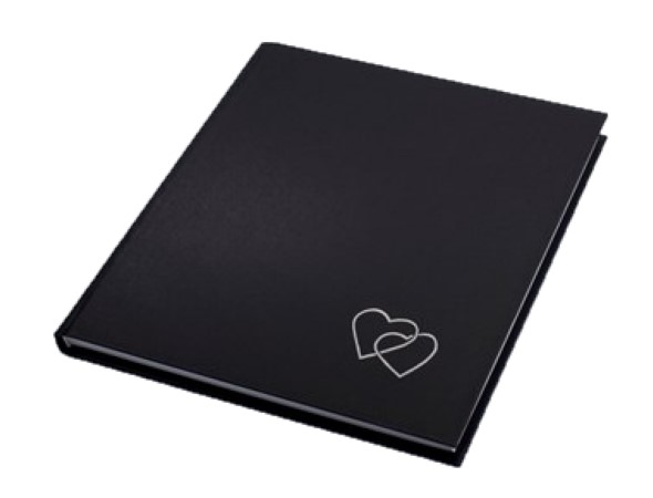 Gstebog i sort lrred med slvtryk hjerter,  4000411