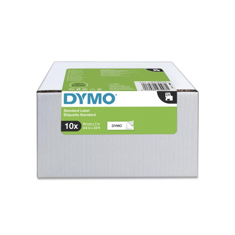 D1 Tape 19mm x 7m (sort p hvid) 10 Pack, DYMO 2093098