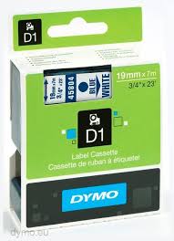 DYMO 45804 D1 Tape 19mm x 7m blå på hvid, S0720840