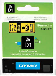 DYMO 45808 D1 Tape 19mm x 7m sort på gul, S0720880