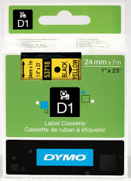 DYMO 53718 D1 Tape 24mm x 7m sort på gul, S0720980