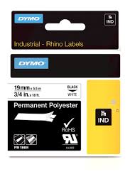 DYMO Rhino Permanent polyester 19mm x 5,5m sort/hvid, S0718220
