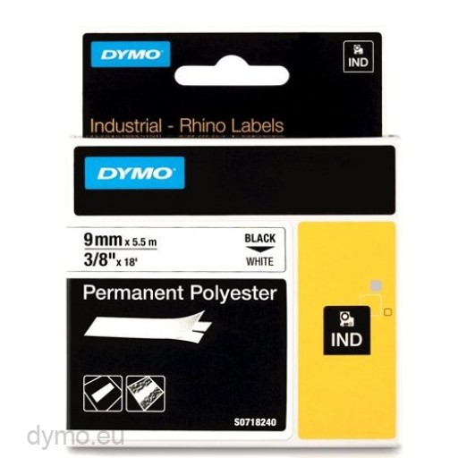 DYMO 18482 RhinoPRO Permanent polyester 9mm x 5,5m sort på hvid