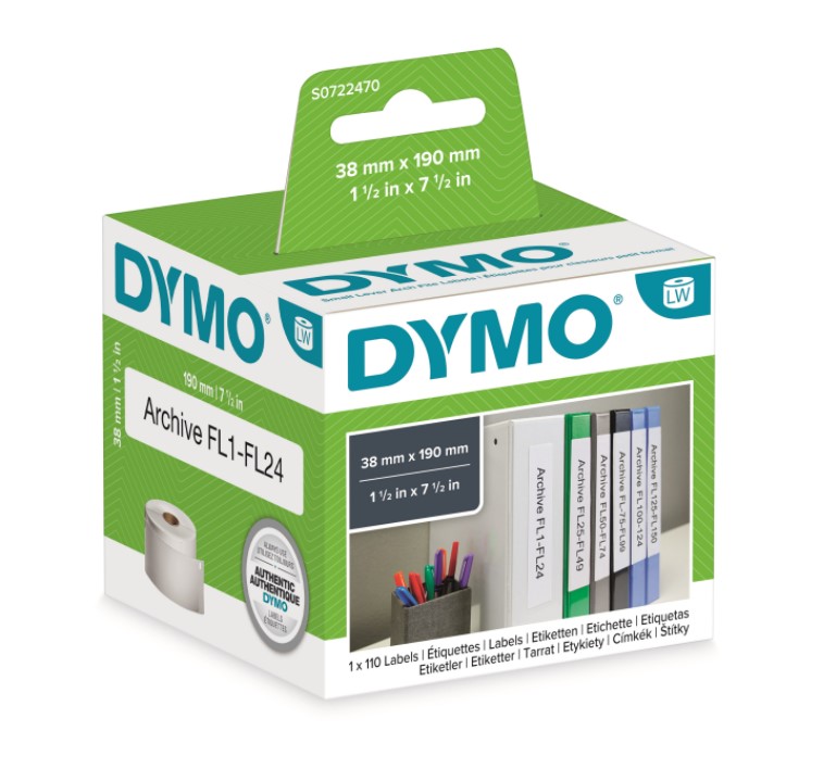 DYMO 99018 stor etiket til mapper 38 x 190 mm, 110 stk. S0722470