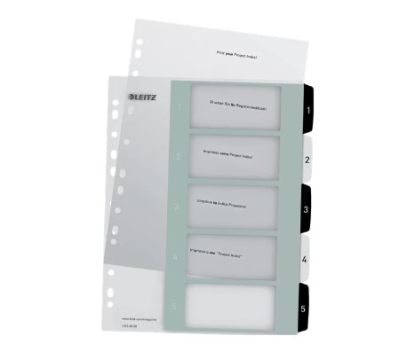 Register printbar PP A4+ 1-5 hvid/sort, Leitz 12130000, 20stk