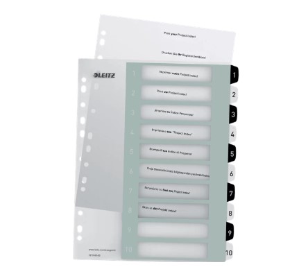 Register printbar PP A4+ 1-10 hvid/sort, Leitz 12150000, 10stk