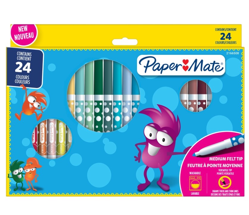 Kids Coloring Felt Tip Pens 24-Wallet, Paper Mate 2166508