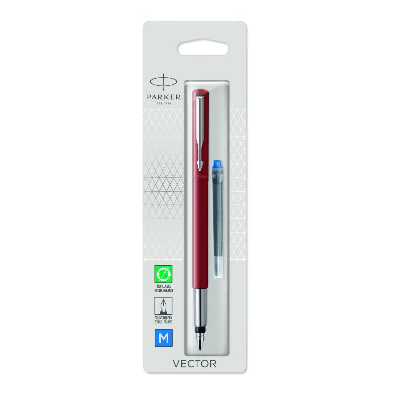 Vector Assorted Fountain pens M Black/Red/Blue, Parker 1870806, 6stk