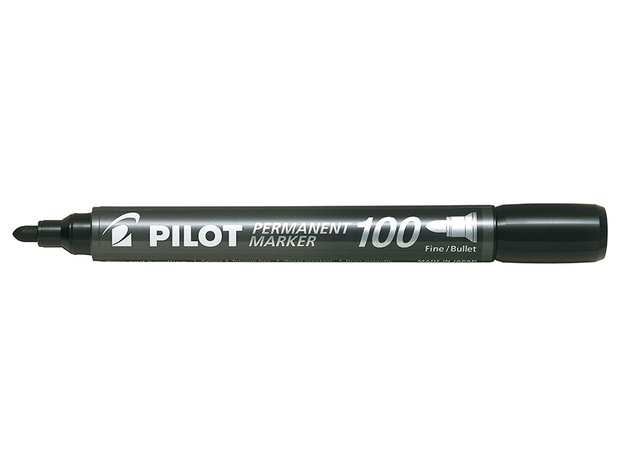 Marker Permanent 100 rund sort, Pilot SCA-100-B,12stk