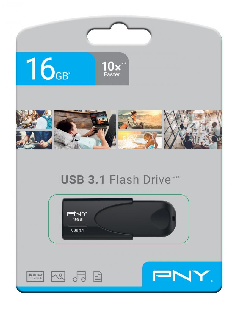 USB 3.1 Attache 4 16GB, sort, PNY FD16GATT431KK-EF