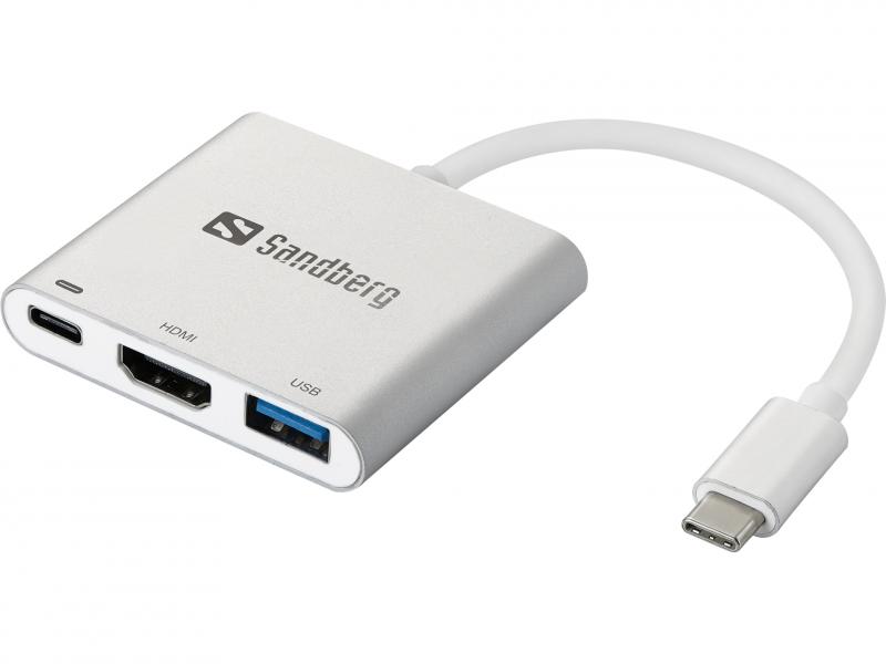 USB-C Mini Dock HDMI+USB, hvid, Sandberg 136-00