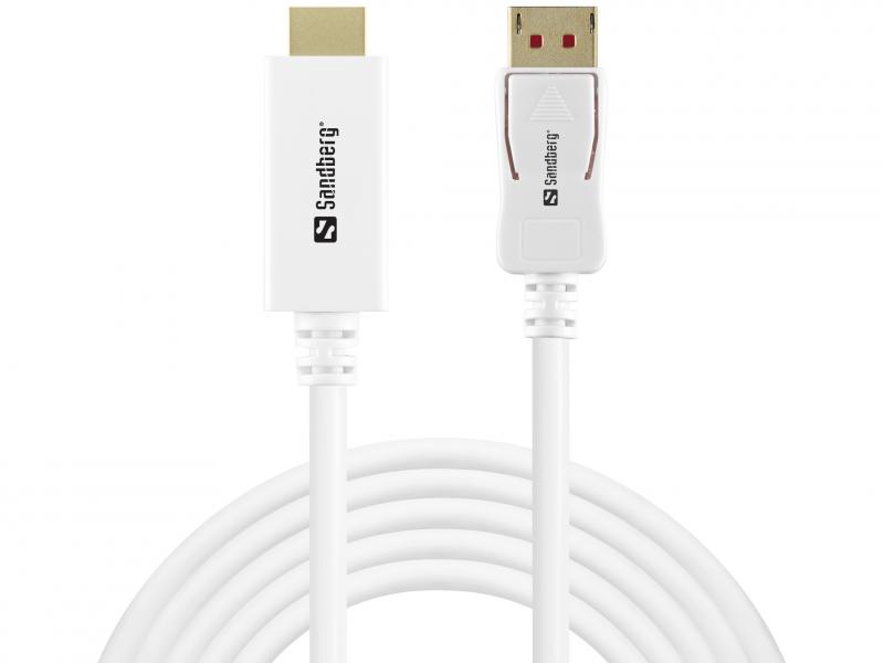DisplayPort 1.4 HDMI 4K/60Hz, hvid (2m), Sandberg 509-16