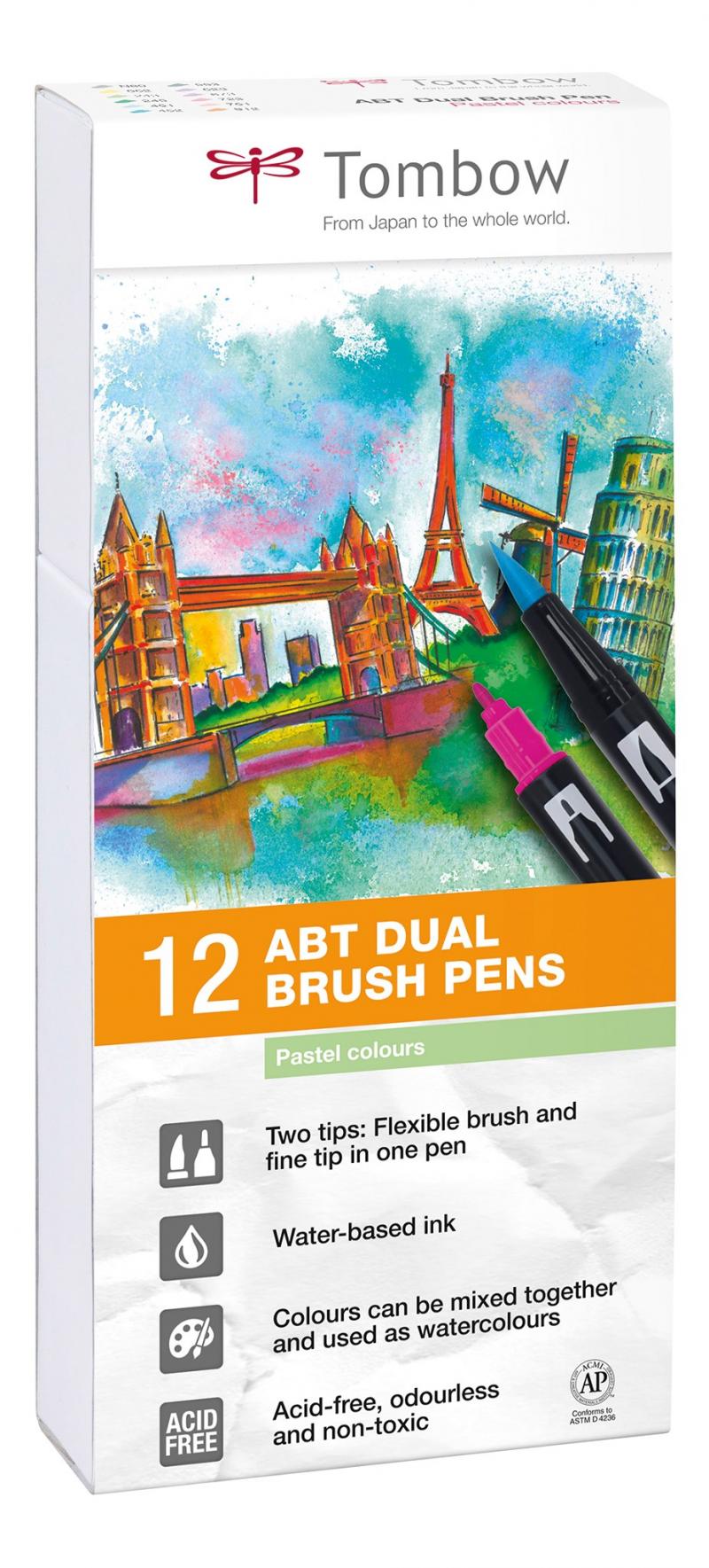 Markers Dual Brush 12P-2 Pastel st, Tombow ABT-12P-2
