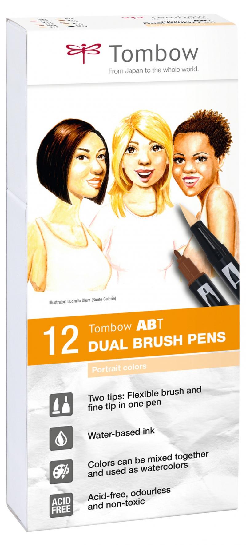 Marker ABT Dual Brush 12P-4 Portrait farver st, Tombow ABT-12P-4
