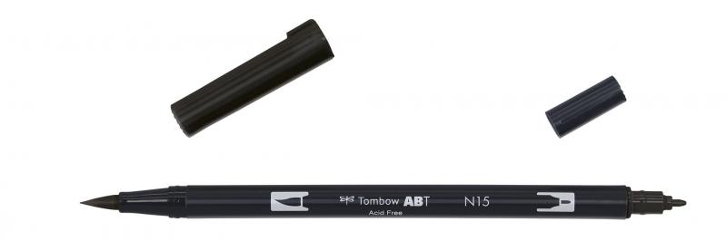 Marker ABT Dual Brush N15 sort, Tombow ABT-N15, 6stk