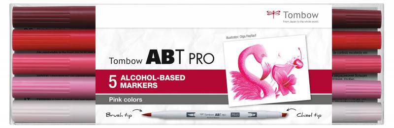 Marker ABT PRO Dual Brush 5P-5, 5 pink farver, Tombow ABTP-5P-7
