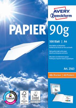 Avery 2563 Laser/blaekprinter papir, matt 90g A4 500ark