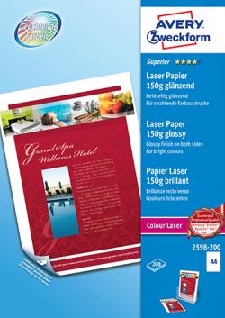 Avery 2598-200 Superior Glossy laser foto papir, 150 gsm A4 200ark