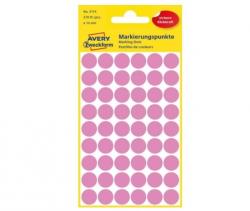 Avery 3114 Runde etiketter, permanent lim, pink Ø12mm, 270stk