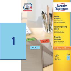 Avery 3471 Universale Labels/Etiketter, blå 210x297 1 pr.ark 100ark