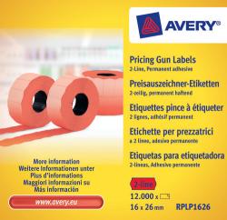 Avery RPLP1626 Rød Prisetiket 2 linier, op til 18 cifre, Permanente, 1200 pr. rulle 26x16 mm (10stk.)