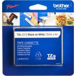 TZe tape 12mmx4m laminated sort/hvid, Brother TZe231S2